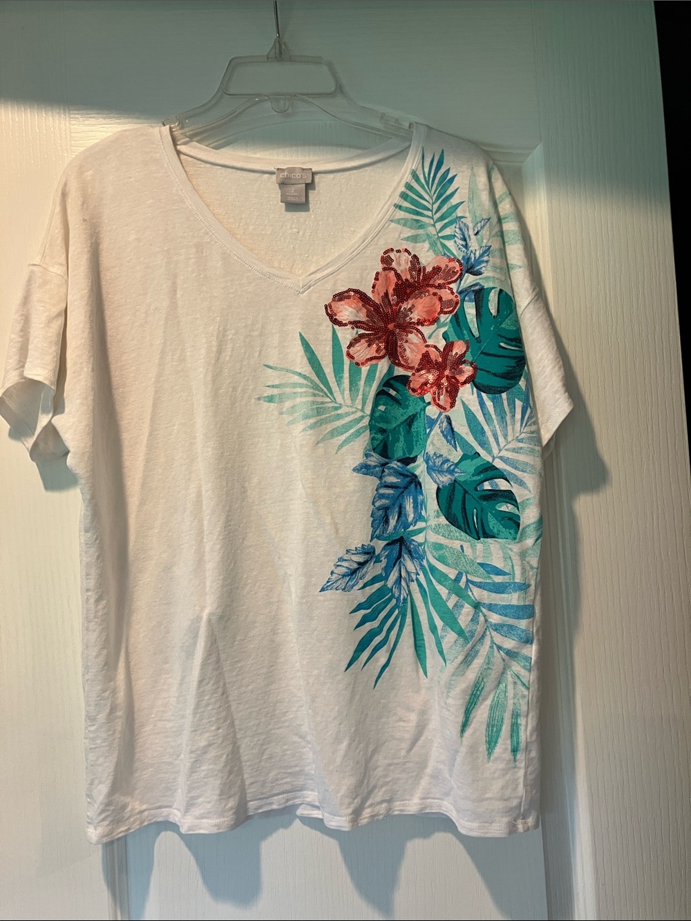 Chico's White Linen Textured Top